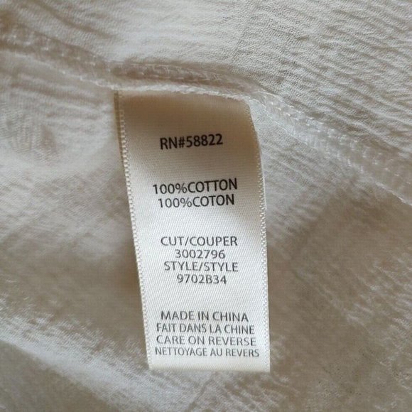 Max Studio Top Blouse Button Up Shirt White sz L Eyelet Balloon Sleeve… - Picture 7 of 8